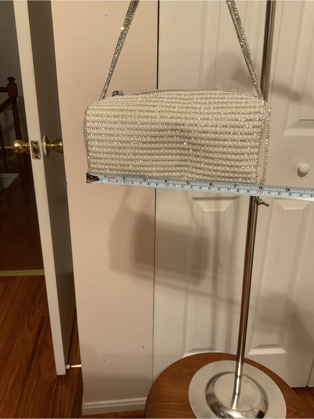 a new day Ivory Beaded Clutch with Crystal Strap
